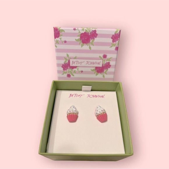 NWT BETSEY JOHNSON PINK CUPCAKE PINK BLING STUD EARRINGS - Picture 5 of 5
